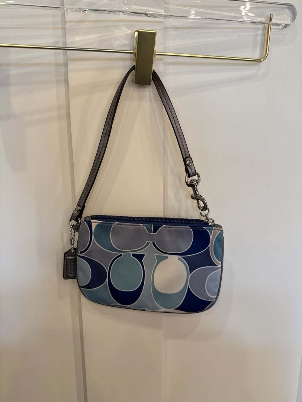 Coach Blue Optic Signature Large C Satin Wristlet Pouch